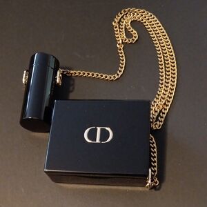 Dior Black and Gold Box Clutch with Chain